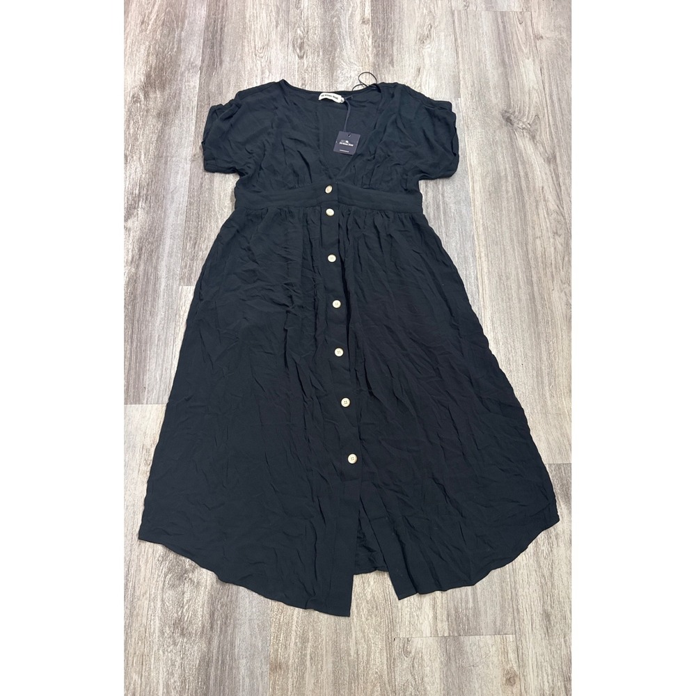 The Normal Brand Deep V Button Through Dress Womens XL Black Viscose Pockets - Picture 2 of 7